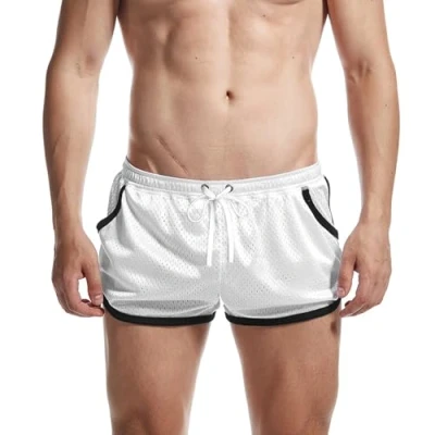 Image of AIMPACT Mens Mesh Running Side Split Shorts Athletic Gym with Liner Qukick Dry (White M)