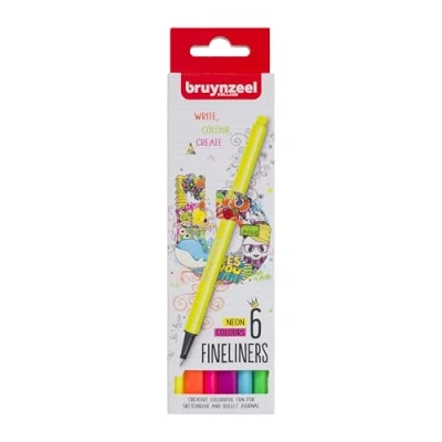 Image of Bruynzeel Fineliner Brush Pens 6 Piece Set, Neon