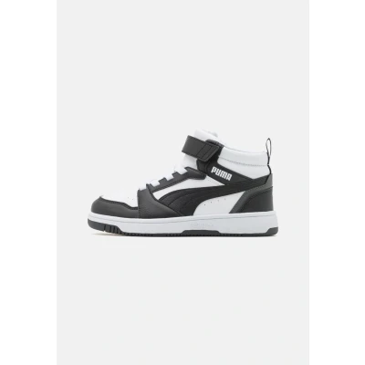 Image of PUMA Rebound V6 MID JR Unisex Hightop trainers for kids, Size: 6, White/black High quality imitation leather