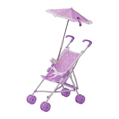 Image of Olivia&#039;s Little World Classic Baby Doll Stroller Pushchair &amp; Parasol Purple OL 00005