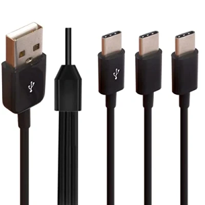 Image of Multi USB C Splitter Cable, 3 in 1 2.0 A Male to Three Typec Sync Charging Cable Adapter Cord Compatible with Mobile/Android and More (30cm)