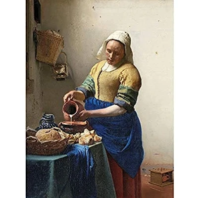 Image of Artery8 Vermeer The Milkmaid Woman Kitchen Painting Art Print Canvas Premium Wall Decor Poster Mural