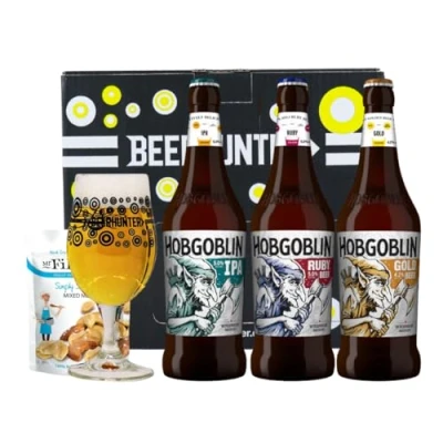 Image of Wychwood Hobgoblin Ale Gift Set Ruby, Gold &amp; IPA Birthday Gifts for Men, Beer Craft Beer, Set, Hampers Thank You Men