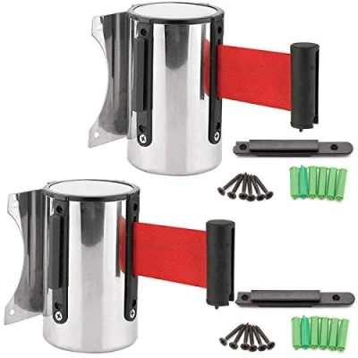 Image of Wall Mounted Belt Security,Yueser 2pcs Stainless Steel Barrier Retractable Queue Rope for Playground Park Hotel Crowd Control (3m,Red)