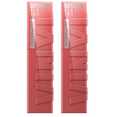 Image of Maybelline New York SuperStay Vinyl Ink Lip Tint Color 35 Cheeky Brilliant and Luminous Effect Lasting up to 16h No Transfer Formula 2 Lipsticks