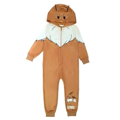 Image of Pokemon Boys or Girls Hooded Onesie, Eevee, Age 9 10 Years