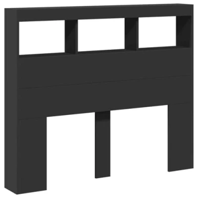 Image of vidaXL Black Engineered Wood Headboard Cabinet with LED for Bedroom 120x17x102 cm Stylish Storage &amp; Ambient Lighting
