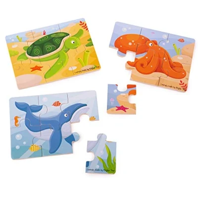 Image of Bigjigs Toys Wooden Sea Life Jigsaw Puzzles Set for Children