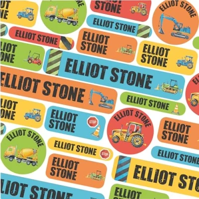 Image of 50 Name Labels for Kids No Iron Tags Clothes Stickers Water Bottles, School Uniform, School, Nursery, Care Homes, Washable and Dishwasher Safe Children (Construction)