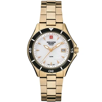 Image of Swiss Alpine Military Women&#039;s Watch Analogue Quartz 7740.1 Stainless Steel, Gold/Gold/Mother of Pearl 1113sam, Bracelet