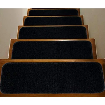 Image of Soft Plain Carpet Stair Treads NON SLIP MACHINE WASHABLE Mats/Rugs, 22x67cm, 11mm Thickness (Black, 15)