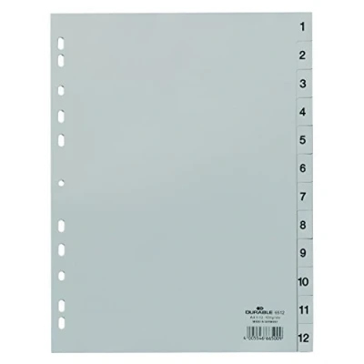 Image of Durable Numeric Register Index A4 Embossed Tabs 1 12 Made From PP Grey Pack of 25 Perfect for Organising Important Document
