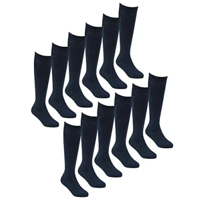 Image of 12 Pair Multipack Kids Knee High Bamboo Socks Sock Snob Soft &amp; Breathable Long School (12 3, Navy)