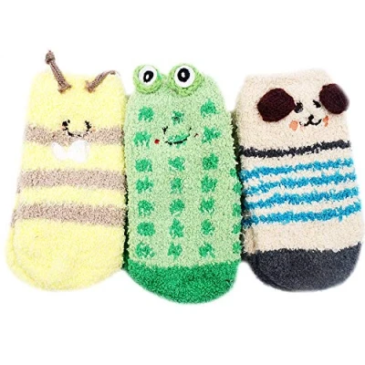 Image of MEGA Baby Boys Girls Slipper Socks Cute Animal Design Fluffy Winter Floor Birthday Xmas Gifts 1 2 Years Old
