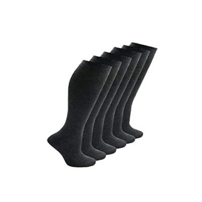 Image of Le11 Back to School Kids 6 Pairs Knee High Plain Cotton Rich Socks (Grey, 9 12)