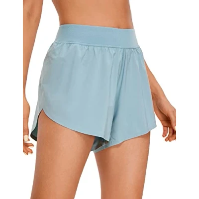 Image of CRZ YOGA Women&#039;s Mid Waisted Running Shorts Side Split Quick Dry Sports Lightweight Gym with Liner Light Grayish Blue 12
