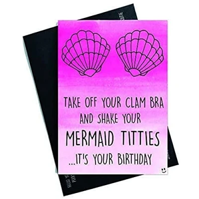 Image of Funny Birthday Cards Friend Rude Mermaid Titties Happy Best Card Colleague Girlfriend PC573