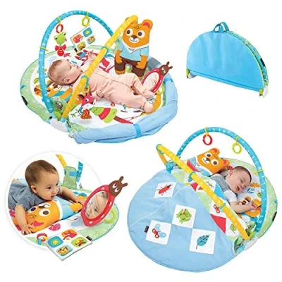 Image of Yookidoo Baby Gym Play &#039;N’ Nap. 3 in 1 Activity Playmat with Foldable Infant Blanket. Tummy Time Pillow &amp; Mirror, Sensory Toys and Newborn Rattle for 0 12 Months.