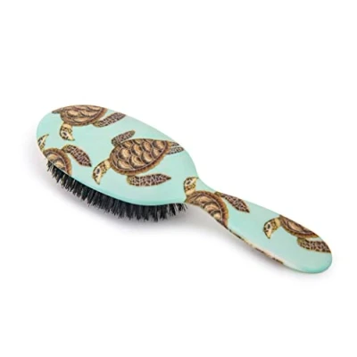 Image of Rock &amp; Ruddle Natural Pure Boar Bristle Hair Brush for Women and Kids (Large, 21cm) Perfect Wet or Dry Hair, Detangling Smoothing Blowdrying Made in UK Turtles
