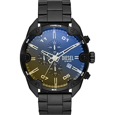 Image of Diesel Watch for Men Spiked, Chronograph Movement, 49 mm Black Stainless Steel Case with a Strap, DZ4609