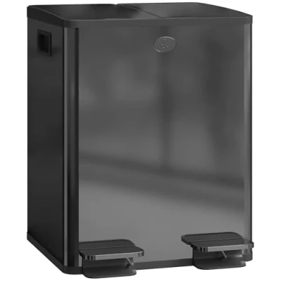 Image of HOMCOM Dual Kitchen Bin, 2 x 20L Pedal Stainless Steel Double Rubbish Bin with Soft Close Lid, Removable Inner Buckets, Fingerprint Proof for Recycling and Waste, Black