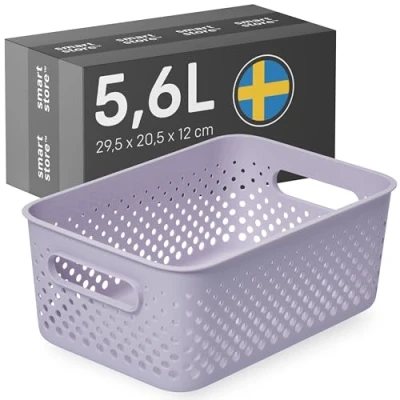 Image of SmartStore Medium Storage Basket 5.6 L Lavender Kitchen, Bathroom, Office, Toys Organizer Bin with Handles 10 Year Guarantee Nestable L29.5 x W20.5 H12 cm