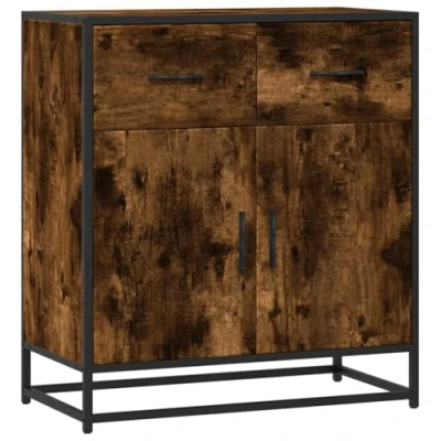 Image of vidaXL Smoked Oak Sideboard Cupboard Modern Engineered Wood &amp; Metal Storage Cabinet for Living/Dining Room with Ample Space, 68x35x76 cm