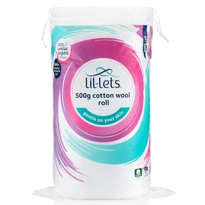 Image of Lil Lets Cotton Wool Roll, 500g, Certified Organic, 100% Pure Wool, Super Soft and Absorbent, Gentle on Skin, Dermatologically Tested, for Wound Care Dressings, Extra Large Pack