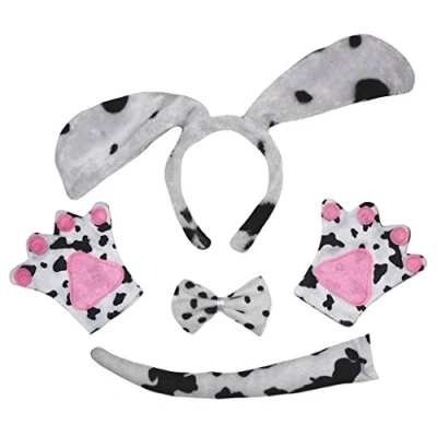 Image of Petitebelle Long Ear Dog Headband Bowtie Tail Gloves 4pc Costume 1 5y (Dalmatians, One Size)