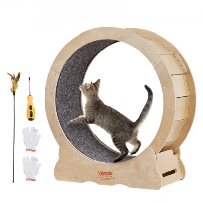 Image of VEVOR Cat Exercise Wheel, Large Treadmill Wheel for Indoor Cats, 29.5 inch Running with Detachable Carpet and Teaser Running/Walking/Training, Suitable Most Cats