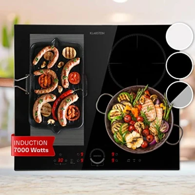 Image of Klarstein Induction Hob, 7000W Electric Hob Cooker, 4 Ring Pan Built In Table Top Cookers w/ Hobs, Touch Control, Heater Cooktops, Hot Plates for Cooking