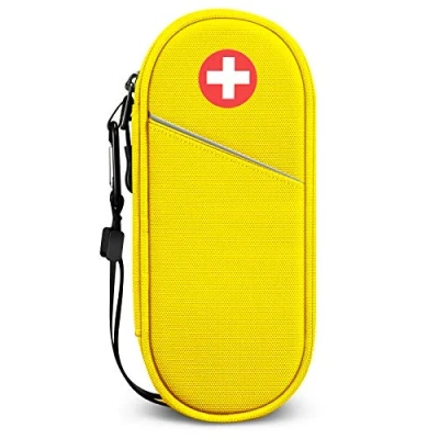 Image of SITHON EpiPen Medical Carrying Case Insulated, Travel Medication Organizer Bag Emergency Pouch Holds 2 EpiPens, Asthma Inhaler, Anti Histamine, Auvi Q, Allergy Medicine Essentials, (Yellow)
