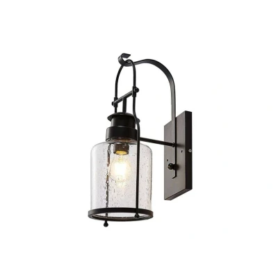 Image of Lindby Rozalie wall light, black, metal, lantern, 44cm