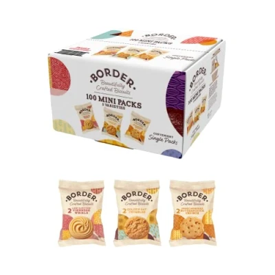 Image of Border Biscuits 100 Packs, Mini Multipacks Box, 3 Flavour Variety Luxury Biscuits, 2 per pack, Individually Wrapped Bulk and Cookies, Gift Set