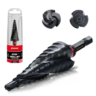 Image of EZARC Step Drill Bit for Metal, M35 Cobalt Spiral Flute Unibit (3/16&#039;&#039; 7/8&#039;&#039;) Wear Resistant AlTiN Coated, 1/4&quot; Hex Shank Stainless Steel, Aluminum, Plastic