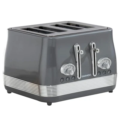 Image of Daewoo Denver Collection, 2 Slice Toaster, Easy Cleaning, Safety Features, Cord Storage, High Lift Lever, Browning Controls, Defrost, Reheat, Cancel Functions, Smoked Grey