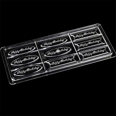 Image of 6 Holes Happy Birthday Shape Rectangle Polycarbonate Chocolate Molds, Plastic Making Molds Baking Pan Candy Mould, Cake Pastry Bakeware Tray Decorative Tools Kitchen Supplies