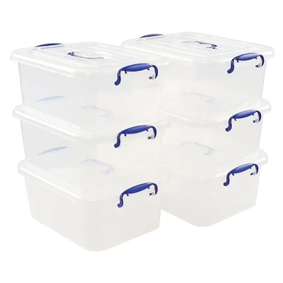 Image of Asking 8 L Clear Plastic Storage Box with Handle, Latch Boxes, 6 Pack
