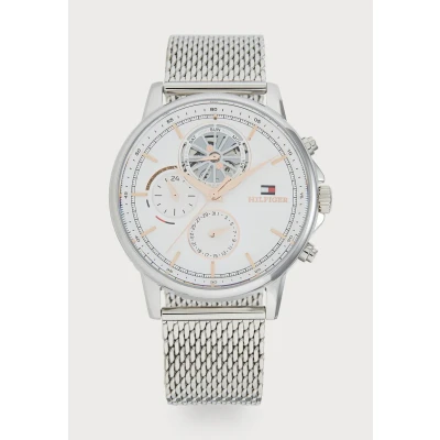 Image of Tommy Hilfiger Stewart Chronograph watch silvercoloured/white, Men&#039;s, Size: One Size, Silver coloured/white