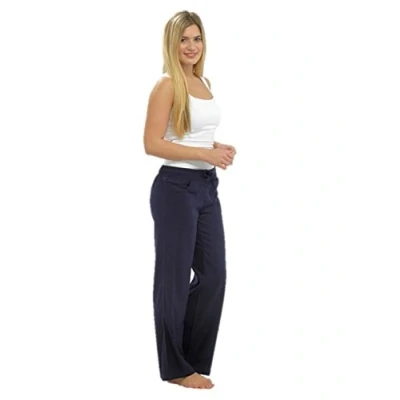 Image of Womens Solid Colour Elasticated Waist Linen Trouser Bottoms Pants Navy 18
