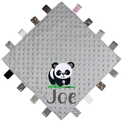 Image of TeddyTs Personalised Baby Panda Taggy Blanket Comforter