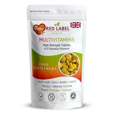 Image of Red Label Health Multivitamin Tablets for Men &amp; Women, 30 (1 Month Supply), a Z Multivitamins, Essential High Strength Supplement Immune Support Wellbeing, One Day Multivitamins