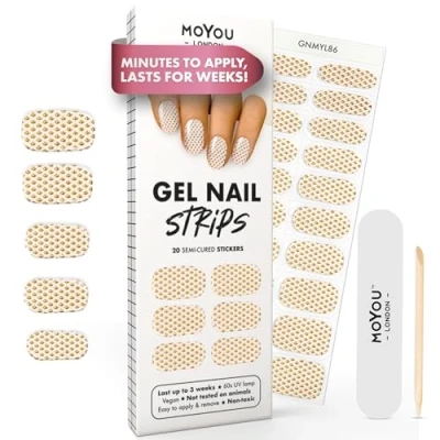 Image of MOYOU LONDON Semi Cured Gel Nail Strips 20 Pcs. Wraps for Salon Quality Manicure Works with Any UV Lamp Easy to Apply, Trim, &amp; Remove Stickers