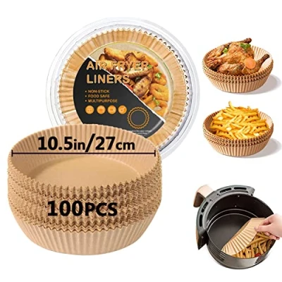 Image of Air Fryer Liners, 10.5 Inch Disposable Paper Liners 100Pcs, Parchment Oil Proof, Water Food Grade Baking for Roasting Microwave Oven