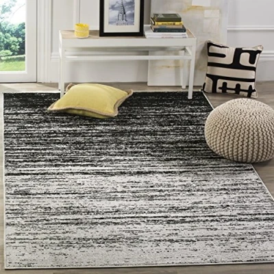 Image of SAFAVIEH Modern Ombre Rug for Living Room, Dining Bedroom Adirondack Collection, Short Pile, in Silver and Black, 122 X 183 cm