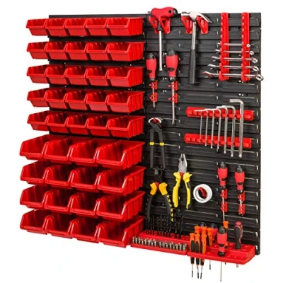 Image of Storage System Wall Shelf 772 x 780 mm Tool Holders and Stacking Boxes Plates Extra Strong Workshop Shelving Unit