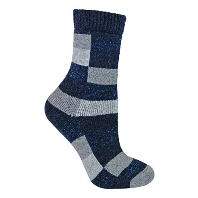 Image of Sock Snob Ladies Thick Warm Funky Checkered Patterned Breathable Wool Silk Blend Socks (4 8 uk, 18 Grey/Navy)