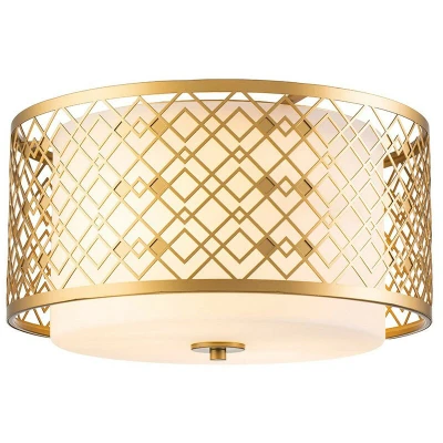 Image of Ziggy 2 Light Cylindrical Pendant Ceiling Light, Lacquered Gold