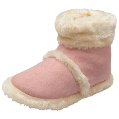 Image of DUNLOP Ladies Bootie Slippers Soft Warm Cosy Faux Fur Lined Sparkly Winter Ankle Boots (Pink/Cream, UK Footwear Size System, Adult, Women, Numeric Range, Medium, 7, 8)