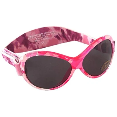 Image of Banz Kids Sunglasses Retro Wrap Around Stylish and Comfortable Sun Protection for Children, Toddler Age 2 Years Plus Camouflage Pink